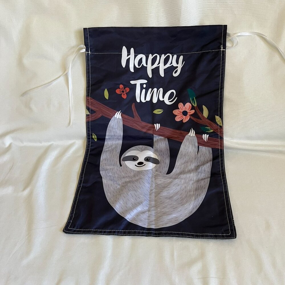 Happy Time Sloth Small Garden Flag With Ties For Hanging